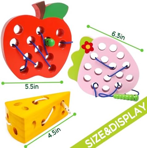 3 Pack Montessori Wooden Lacing Games Travel Toys for Kids 3+ - Image 6
