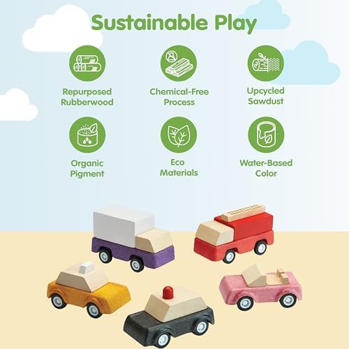PlanToys® Vehicle Set Wooden Montessori Kids Indoor Outdoor Play Toy Fun - Image 3