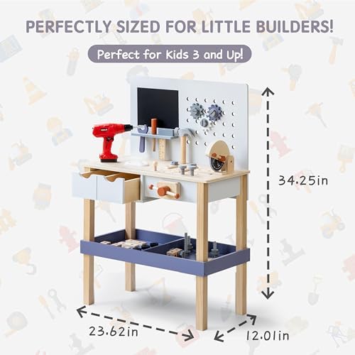 Wooden Tool Bench for Kids with Electric Drill, Drawers & Lower Shelf - Image 5