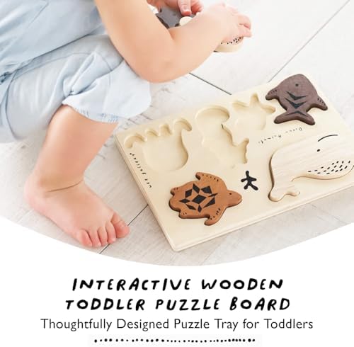 Wee Gallery Wooden Tray Puzzle Ocean Animals, Montessori Toy for Toddlers and Preschoolers for Early Learning and Fine Motor Skill Development, Sustainable Educational Puzzle for Kids - Image 2