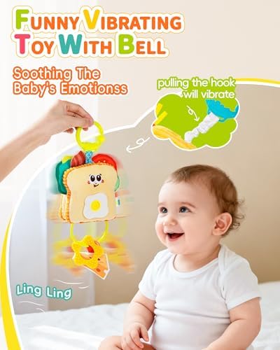 Jollybaby Baby Pull Vibration Toy - Tummy Time Sensory Hanging Toys for Car Seat, Stroller, Crib & Play Gym, with Babier Teether, Airplane Travel Toys for Toddlers Gift - Baby Bottle - Image 3