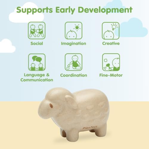 PlanToys® Wooden Sheep Montessori Kids Farm Animal Figurine Play Toy Set - Image 4