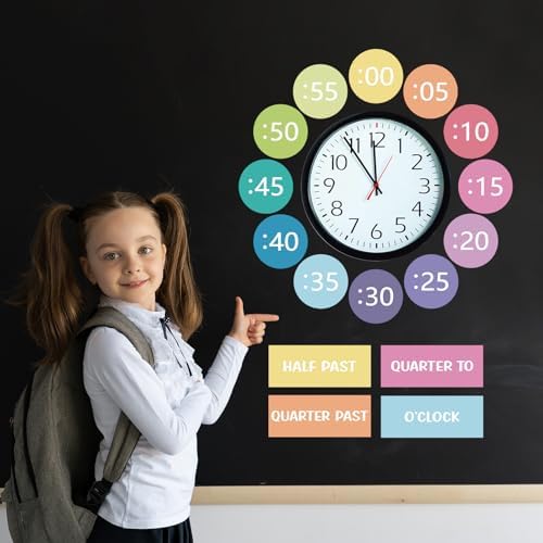 Clock Numbers Bulletin Board Kits, Paper Telling Time Teaching Clock for Kids Labels, Learning to Tell Time Cutouts for Elementary Math Classroom Must Haves (Colorful) - Image 6