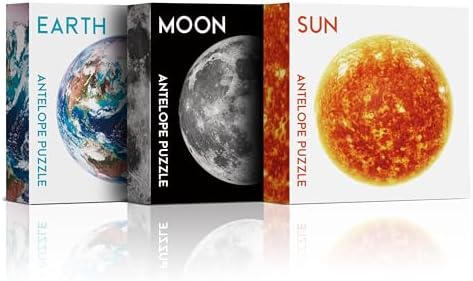 Antelope 3 in 1 1000 Piece Round Puzzle Bundle - Earth, Space, and Moon With Sun - Planet and Space Jigsaw by ANTELOPE