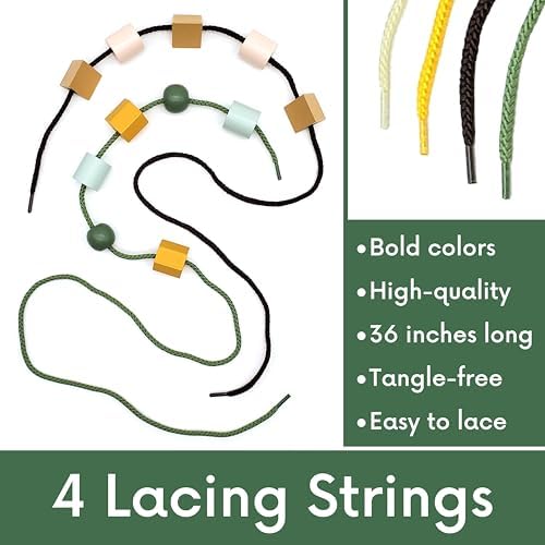 Blu Jay Wooden Lacing Beads & Strings 125 Pieces, Fine Motor Skills Toys for 3 Year Old, Fine Motor Toys, Toy Lacing Beads for Toddlers - Boho Colors - Image 5