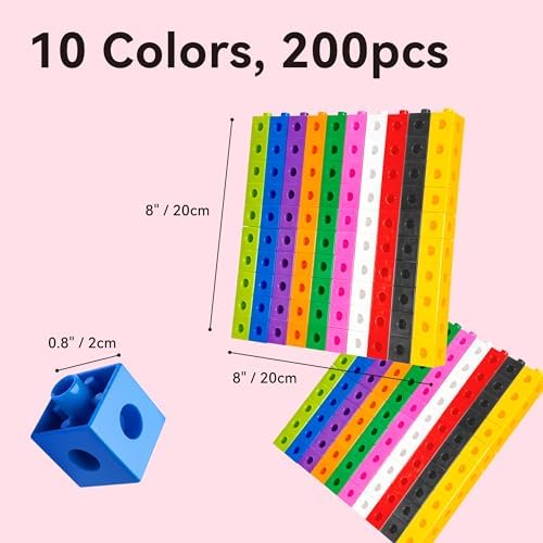Dotimo Math Linking Cubes, Set of 200 Math Cubes Manipulative Connecting and Counting Snap Blocks for Early Math and Construction, Educational Toy for Preschool, Kindergarten, Homeschool (200-Cubes) - Image 3