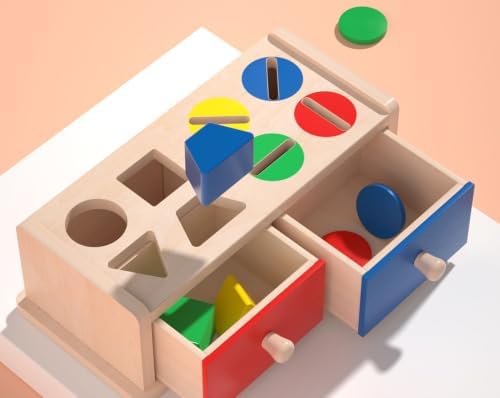 Montessori Shape‑Color Sorting Box, Wooden Coin Drop Toy - Image 2