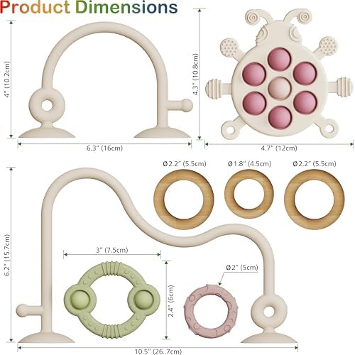 High Chair Suction Cup Toy & Teething Toy Set, Sensory Toy [Beige] - Image 5