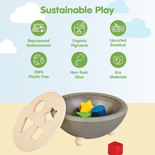 PlanToys® Wooden Sorting Bowl, Montessori Kids Shape Sorter Toy Set Play - Image 3