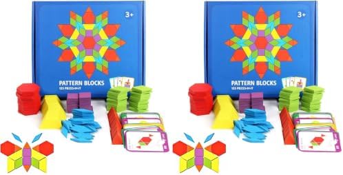JCREN Wooden Pattern Blocks Montessori Toys Shape Puzzles Kindergarten Classic Educational Tangram Geometric Brain Teaser Toys Best STEM for Kids Ages 4-8 with 24 Pcs Cards (Pack of 2) by JCREN