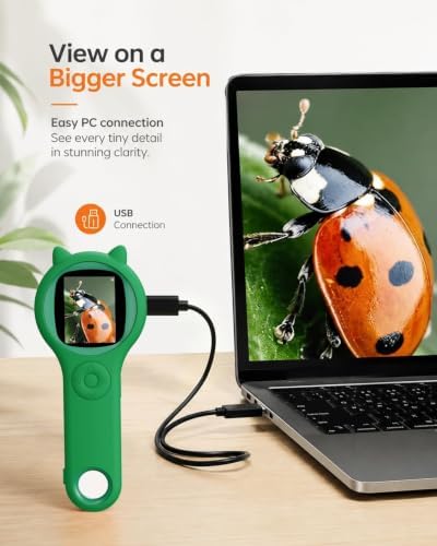 Nature Exploration Microscope for Kids, 500X Portable Digital Microscope with 2" IPS Screen, Plant Leaf Observation STEM Toy Age 5-12 (Green) - Image 4