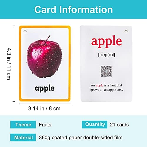Lilias Fruits Flash Cards, Toddler Learning Toys, Preschool Learning Toys, Homeschool Supplies, Learning Supplies for Kindergarten, 4.3 X 3.14 Inch, 21 Cards in Set - Image 2