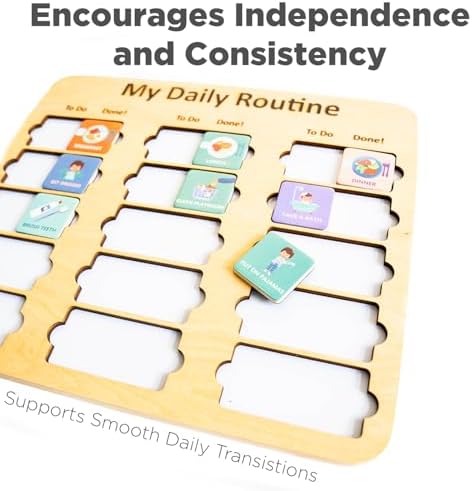 Wooden Toddler Routine Chart Ages 3-6 – Daily & Bedtime Routine Chart, Visual Schedule Board for Kids, Montessori-Inspired Visual Schedule for Kids Daily Routine - Image 2