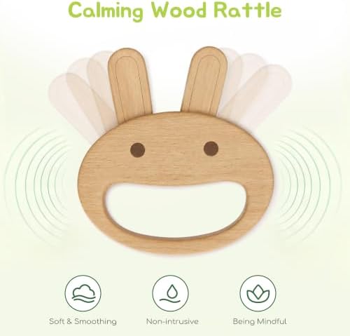 Rabbit Wooden Baby Rattle Teether, Natural Beechwood, Montessori Toy - Image 3