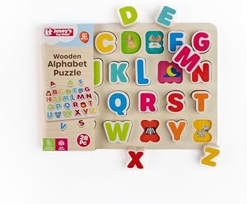 Jasey's Toy Chest Wooden Alphabet Puzzle | ABC Letter Learning Puzzle with Easy-Grip Pieces | Preschool Educational Toy for Toddlers Ages 18+ Months by JaseysToyChest