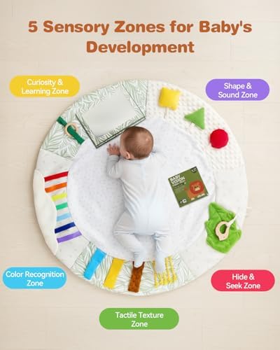 Macabaka Wooden Baby Play Gym & Tummy Time Playmat – Montessori Sensory Activity Mat with 6 Developmental Toys for Fine Motor Skills – for Newborns to Toddlers (0–12M+) - Image 3