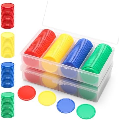 Luxiv 200Pcs Plastic Learning Counters with Storage Box, 4 Colors Bingo Chips 1 Inches Poker Chips Educational Counting Math Counters Manipulatives Round Game Chips Plastic Counters by LuxivLLC