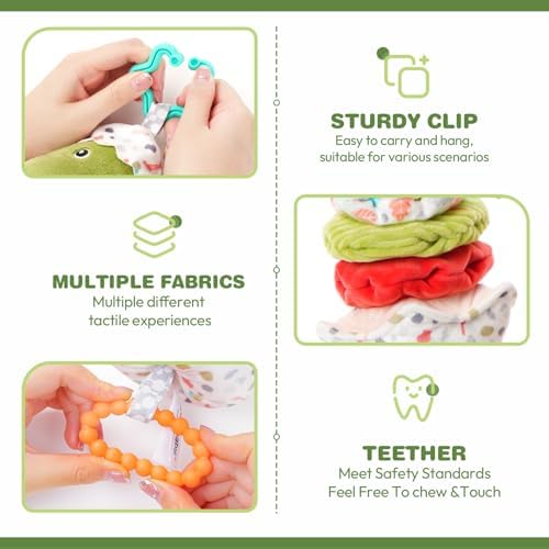 Jollybaby Baby Musical Pull String Hanging Toy for Stroller Car Seat Crib Play Gym, Plush Stuffed Dinasour Toy for Carseat with Music Teether Crinkle Paper, Sensory Toy for 0-6-12-18 Months Baby Gift - Image 4