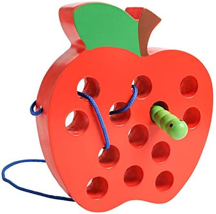 JCREN Wooden Lacing Apple Threading Toys Wood Apple Block Puzzle Travel Game Toys Early Learning Fine Motor Skills Montessori Educational for Baby Toddlers Kids 3 4 5 Years Old by JCREN