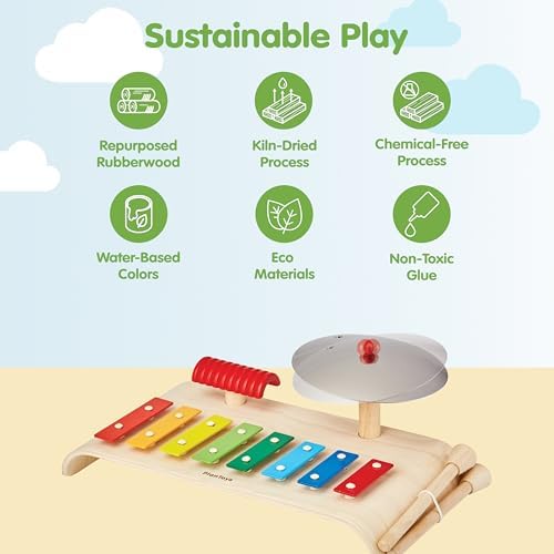 PlanToys® Musical Set Wooden Montessori Drum, Cymbal & Xylophone Kids Toy - Image 2