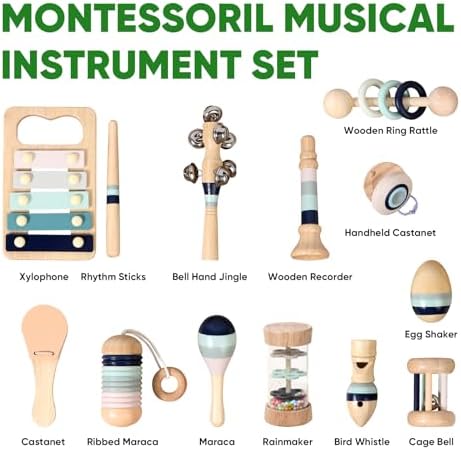 12 PCS Wooden Baby Musical Instruments Set, Montessori Style Sensory Percussion Toys for 0-3 Years, Neutral Boho Shakers & Rattles, Non-Toxic Natural Wood Early Learning Gift for Infant Boys Girls - Image 5