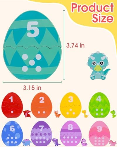 Montessori Learning Toys for Toddlers, Wooden Number Counting Dinosaur Toys - Image 2