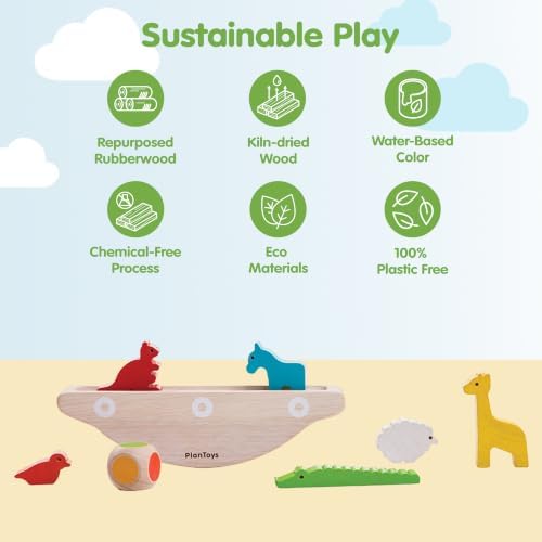 PlanToys® Balancing Boat Wooden Game for Kids Ages 3+ Montessori Fun Set - Image 3