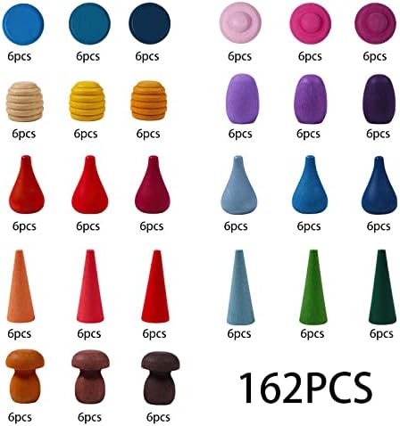 MIKNEKE 162 Wooden Loose Parts Sensory Bin Filler, Mandala Rainbow Stacker Open Ended Toy, 27 Colors Sensory Training Educational Set - Image 2