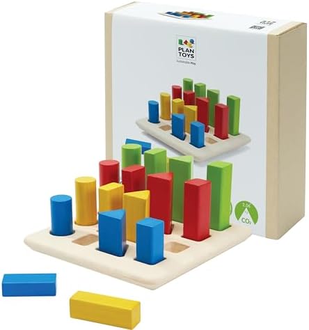 PlanToys® Geometric Peg Board Wooden Shape Sorting Toy for Kids Ages 2+ by PlanToys