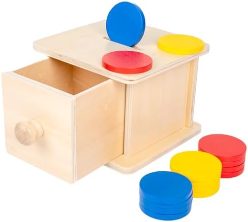 Adena Montessori Wooden Coin Box with Drawer Object Permanence 6-12 Months by AdenaMontessori