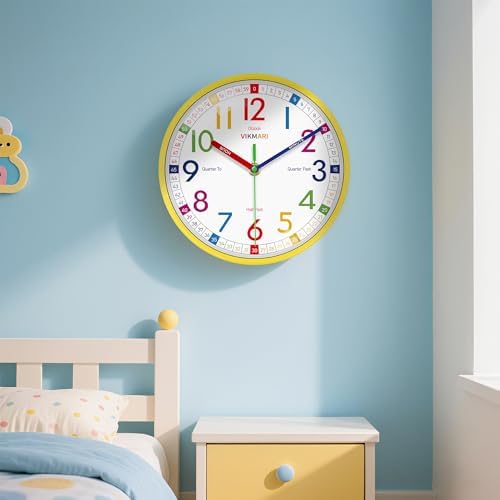 VIKMARI 8" Kids Wall Clock Learn to Tell Time Colorfull Analog Clock Silent - Image 6
