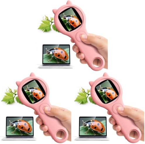 Kids Microscope for Girls, 500X Portable Digital Microscope with 2" IPS Screen, Cute STEM Learning Toy, Birthday Gift for Girls Age 5-12 (Pink) (Pack of 3) by Ashfly