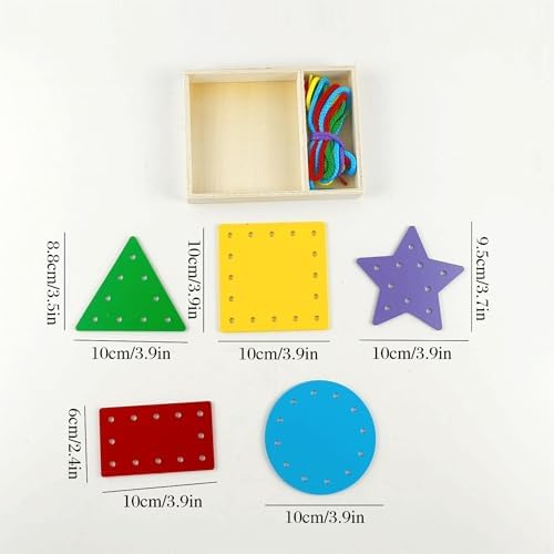 5 Pcs Double-Sided Shape Panels Wooden Threading Toy Lacing Cards for Toddlers, Lacing Shapes, Educational and Learning Montessori Activity for Kids (Triangle) - Image 2