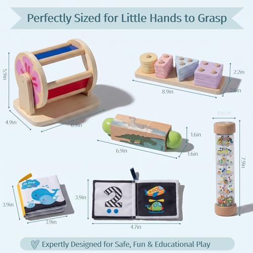 WOODENFUN Wooden Montessori Baby Toys Play Kit, Newborn Learning Set - Image 3