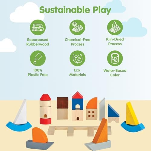 PlanToys® Marina Blocks Wooden Montessori Building & Creative Kids Play Set - Image 3