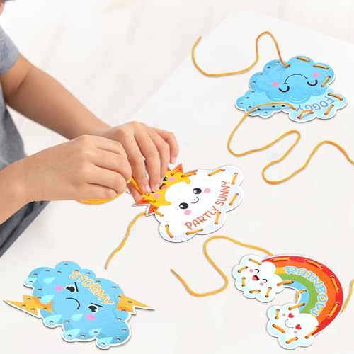 Funrous 10 Pieces Recognition Lacing Cards for Over Age of 6 Kids, Weather - Image 4
