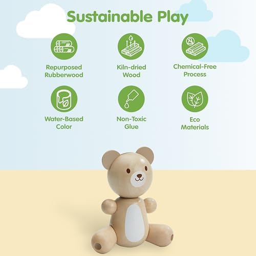 PlanToys® Little Bear Wooden Baby Rattle & Grasping Toy Montessori Infant - Image 3
