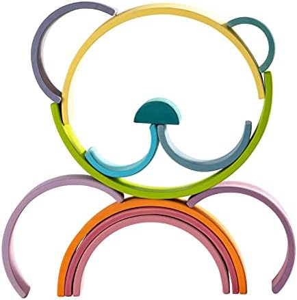 Wooden Rainbow Stacking Toy, 12 Piece Multicolor Wooden Arch Stacker, Extra Large Pastel Bow Shaped Stacking Toy, Nesting Puzzle Building Blocks Educational Toys for Kids Toddlers - Image 4