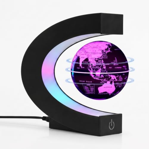 Magnetic Levitating Globe with 7-Color LED Lights, 360° Rotating Floating World Map Lamp, STEM Educational Night Light for Geography Learning, Cool Desk Decor & Unique Gift for Kids & Adults by BEBEVOGUE