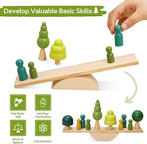 Wooden Tree Toys Balance Toys Wooden Peg Dolls Preschool Learning Educational Montessori Toys, Natural Woodland Trees Creative Accessories for Home Decor - Image 3