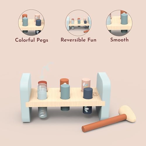 SPEEDY MONKEY Wooden Tap Tap Hammer Bench | Reversible Peg Play Toy Playset - Image 6