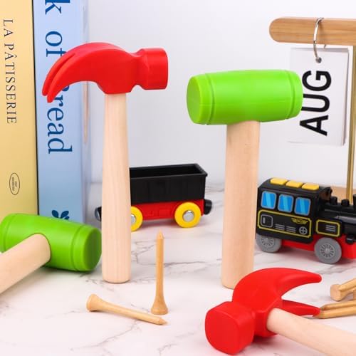 10Pcs Toy Hammer Set With 100Pcs Small Wooden Simulation Fake Maintenance Tools, Plastic Toddler Claw Hammer, Portable Pretend Play Mallet for Boys Girls - Image 5