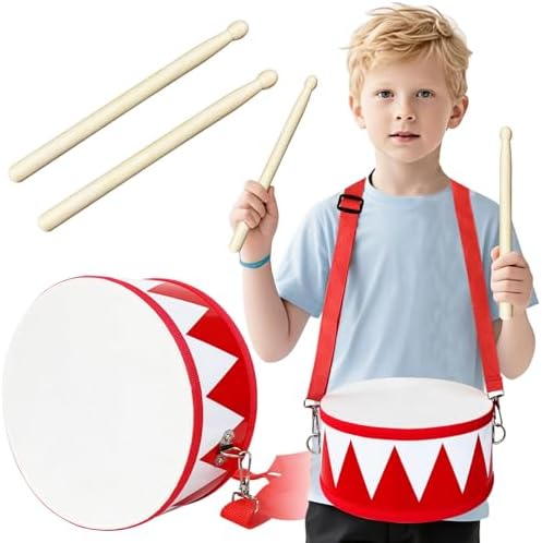 Kids Drum Set,8 in Wooden Toy Drum Set,Educational Baby Musical Toys Drum with Adjustable Strap 2 Drumsticks,Sensory Musical Instrument Drum Toy for Toddler Boys & Girls Gift(Red) by Xeehwb