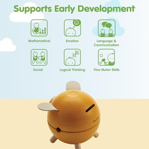 PlanToys® Wooden Piggy Bank in Yellow for Kids | Montessori-Inspired Play - Image 4