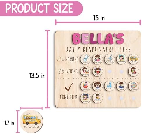 Wooden Chore Chart for Kids Visual Schedule, Routine Chart for Kids, Morning Bedtime Routine Chart for Toddlers Ages 2-4, Daily Kids Schedule Board for Home (16) - Image 2