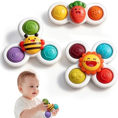 3PC Suction Spinner Toys for Babies 12 Months, Bath & Window Suction Toys, Airplane Travel Activities, Montessori Sensory Fidget Toys, Easter Basket Stuffers Gifts for 1 Year Old Boys Girls by CHILVIL