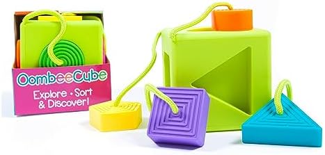 Fat Brain Toys OombeeCube, Toddler and Baby Toys 10 Months and Up, Travel-Friendly Shape Sorter with Tethered Shapes for Early Learning - Image 4