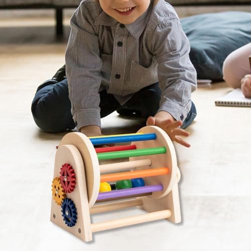 Rolling Drum Toys Wooden Drum Sensory Toy Mirror Knob Puzzle Rainbow Ball Kit Easy to Hold Material Suitable for Children’s - Image 6