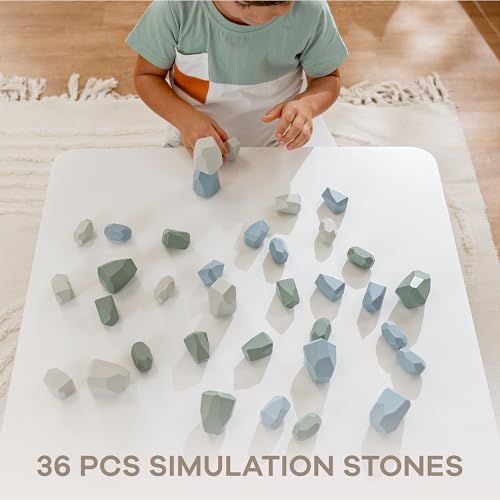 Comfy Cubs Stacking Rocks 36 Pieces, 36 Months+, Educational Toddler Stacking Blocks, Promotes Imagination, Balance & Fine Motor Skills - Wooden Rocks Sensory Toys Gift for Kid, Boy Pack - Image 5