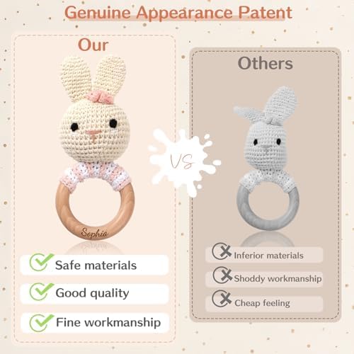 ​​DJAFS Wooden Baby Rattle Handmade Crochet Animal Organic Sensory Toy for Teething Newborns, Infant Grip Trainer & Safe Baby Shower Gift​​ (Customization Options) - Image 5